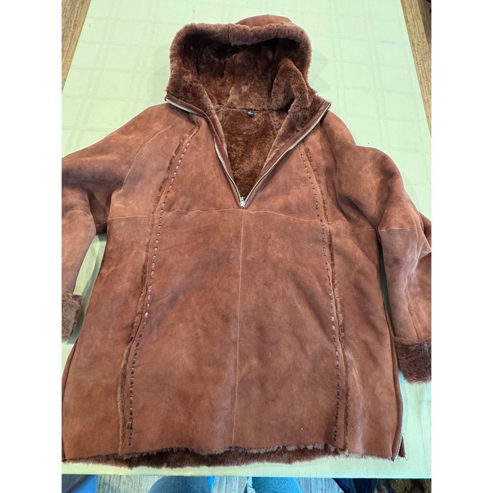 Postcard Exclusive Style Brown Shearling Anorak Hooded Jacket Made in Poland